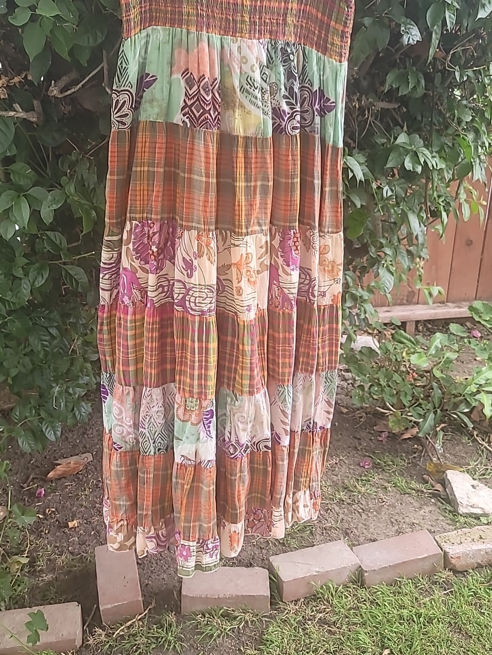 Boho Mix-Print Patchwork Maxi Dress in Multi-Colors Coastal Cowgirl  SZ L - Picture 6 of 16